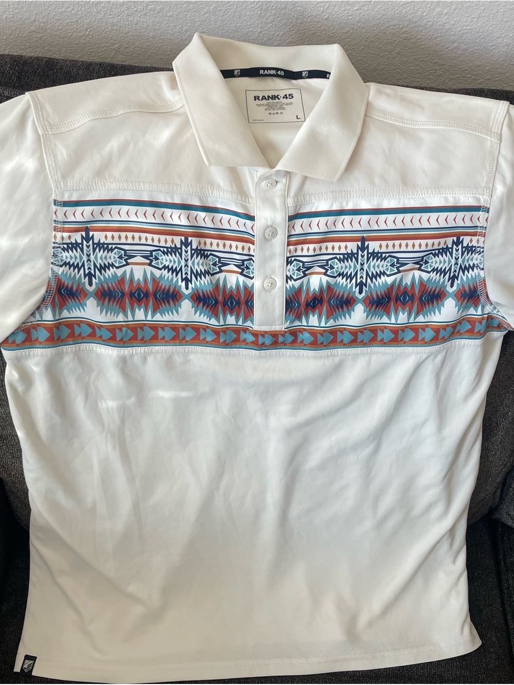 Rank-45 Men White Polo with Geometric Chest Stripe
